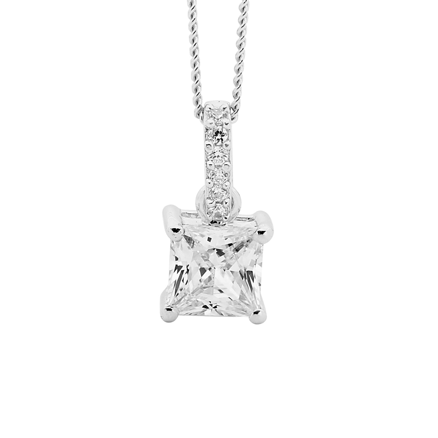 White Cubic Zirconia Princess Cut Drop Small Pendant