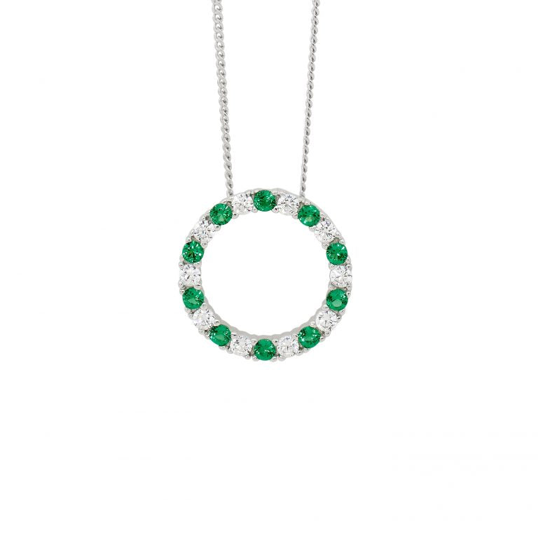 Open Circle Pendant With White & Green Cubic Zirconia