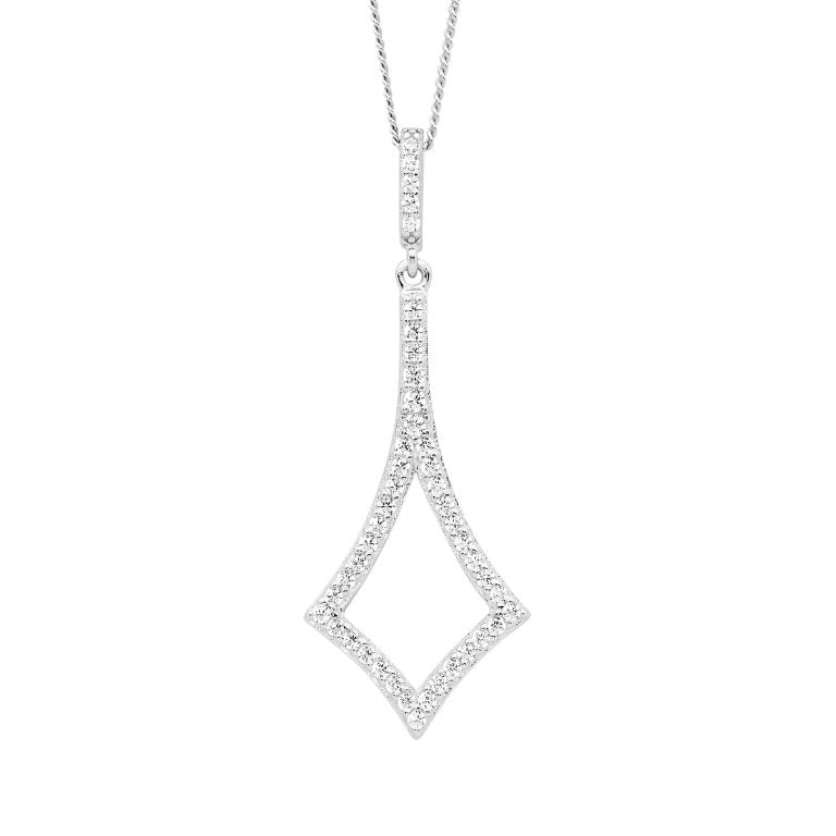 Open Diamond Shape Drop Pendant Necklace
