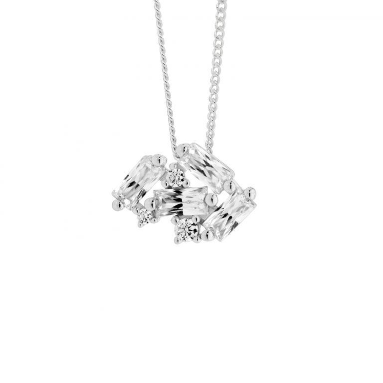 Baguette & Round White Zirconia Pendant Necklace