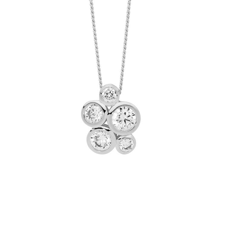 Cubic Zirconia Cluster Bezel Set Pendant Necklace