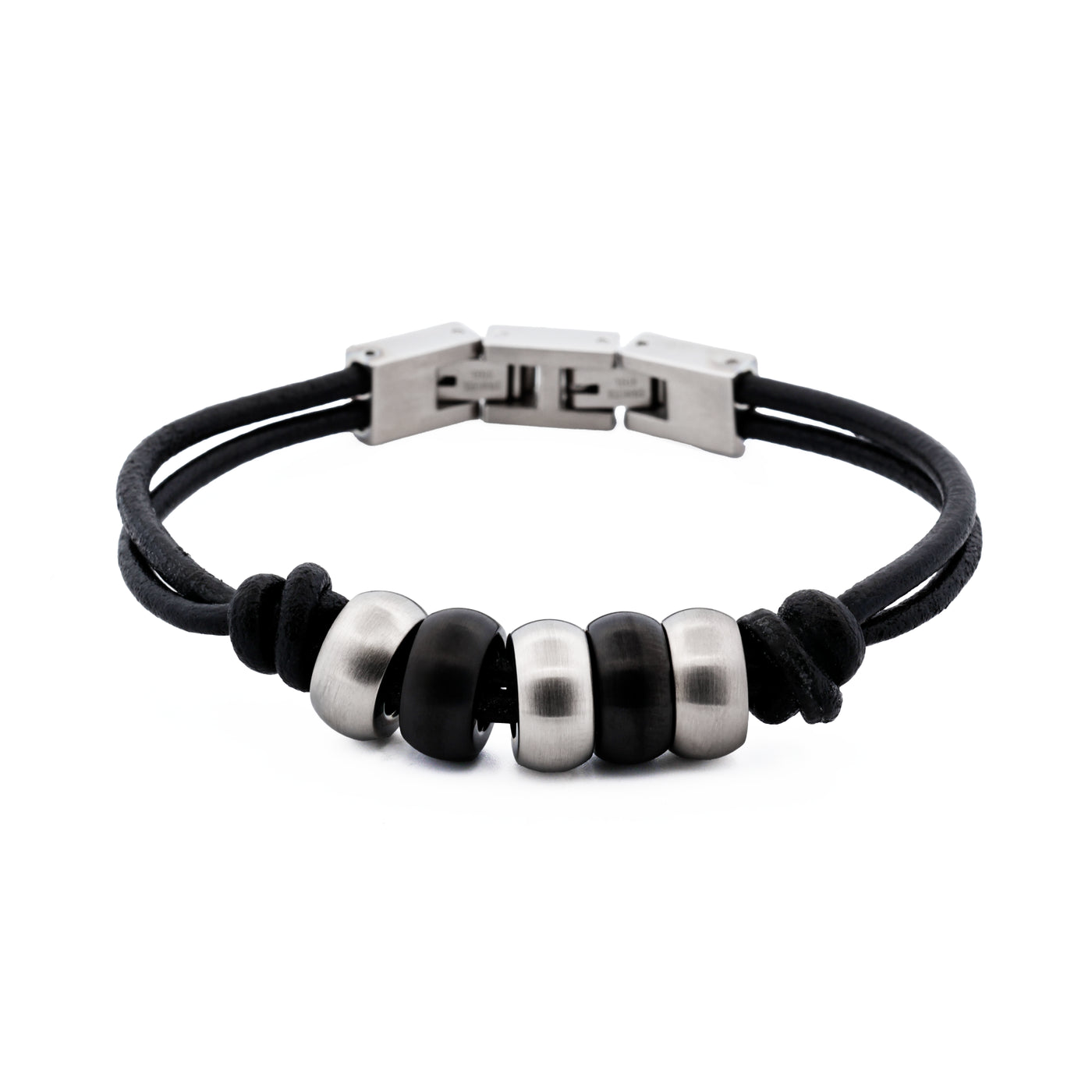 Black Beaded/Leather Bracelet