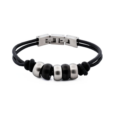 Black Beaded/Leather Bracelet