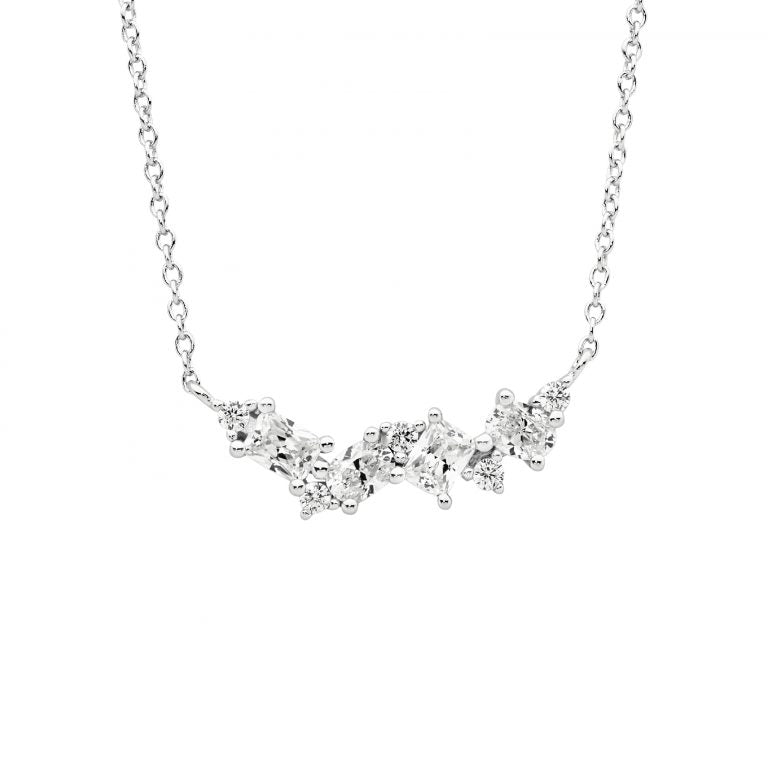 Multi Shape White Cubic Zirconia Cluster Necklat