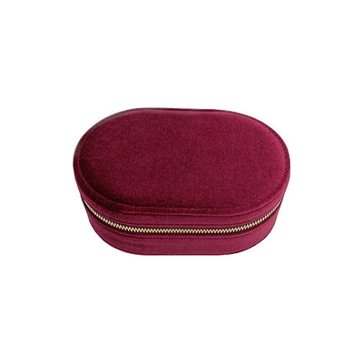 Cora Oval Velvet Jewel Box/Travel Case Burgungy