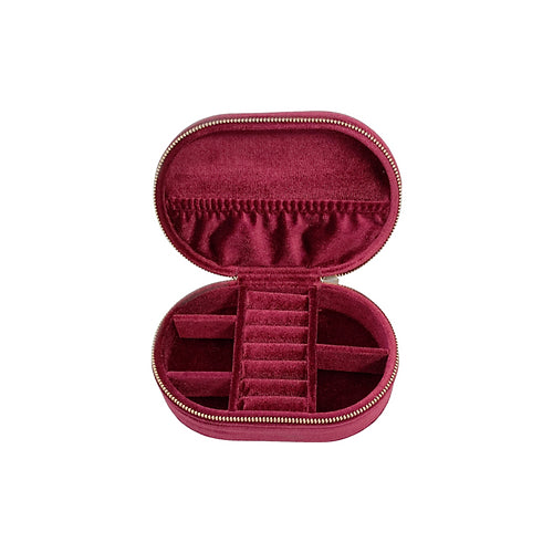Cora Oval Velvet Jewel Box/Travel Case Burgungy