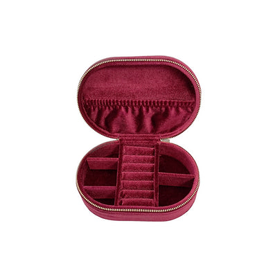 Cora Oval Velvet Jewel Box/Travel Case Burgungy