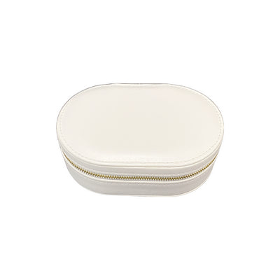 Cora Oval Leatherette Jewel Box/Travel Case White
