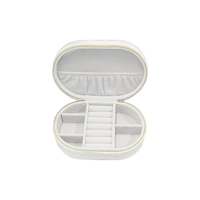 Cora Oval Leatherette Jewel Box/Travel Case White