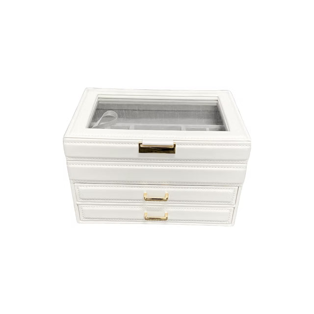 White Leatherette 2 Draw Jewellery Box