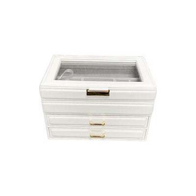 White Leatherette 2 Draw Jewellery Box