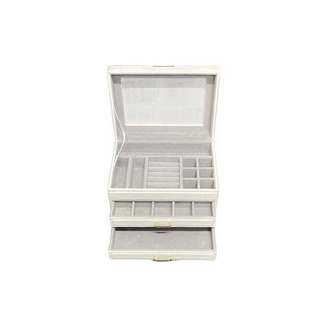 White Leatherette 2 Draw Jewellery Box