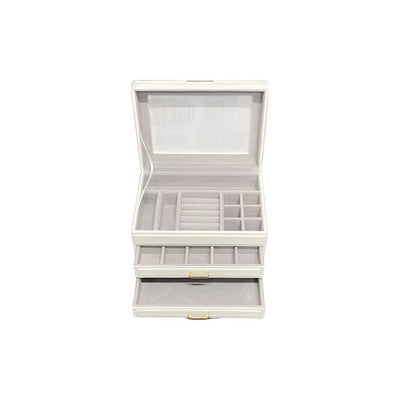 White Leatherette 2 Draw Jewellery Box