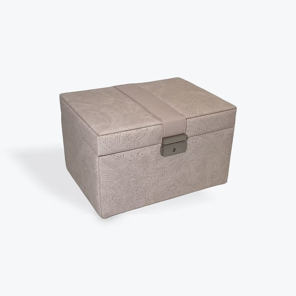 Pink Fern Design Fabric Jewellery Box