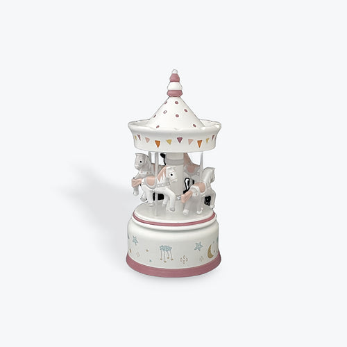 Wooden Musical Rotating Horse Carousel Pink
