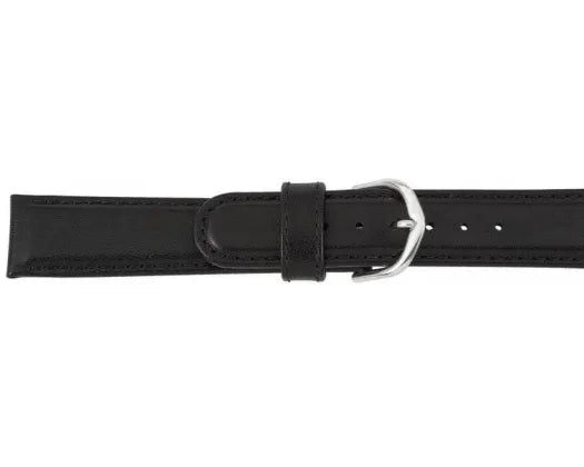 Watchband Black Padded Leather W/P Strap 20mm XL