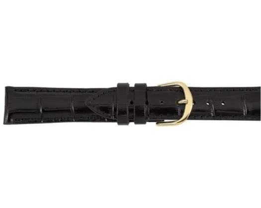 Watchband Black Antique Croc Grain Leather Strap 20mm